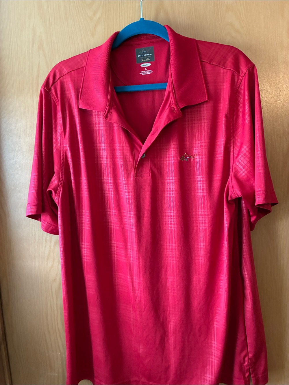 Greg Norman Collection Red Plaid Performance Polo
